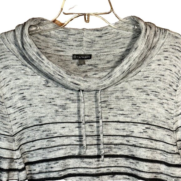 T by Talbots Gray Stripe Knit Cowl Neck Tunic M Soft Cozy Neutral Minimalist - Picture 3 of 6